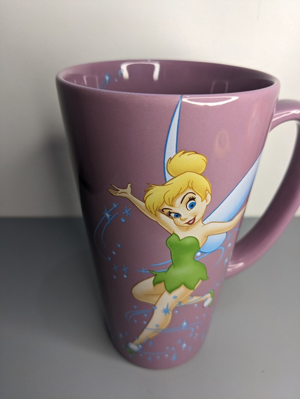 Disney Tinker Bell Coffee Mug EUC Fairycore Peter Pan Whimsical Purple 16oz